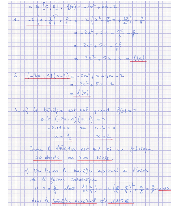 Corrigé exercice 2 sur le second degré