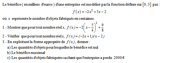 Exercice sur le second degré