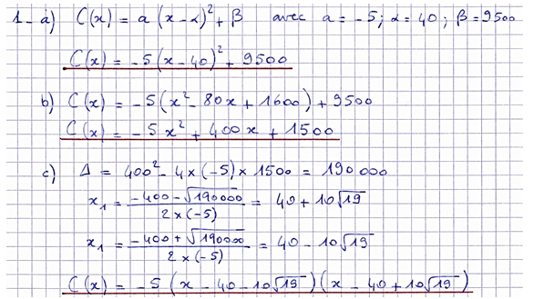 Corrigé exercice 5 sur le second degré