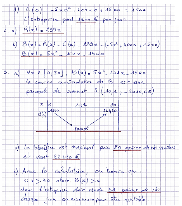 Corrigé exercice 5 sur le second degré