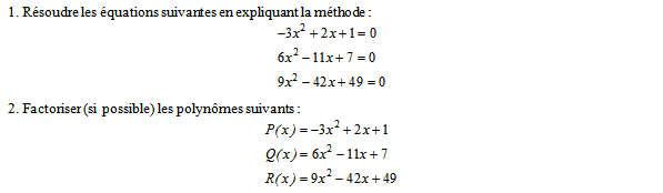 Exercice sur le second degré