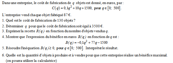 Exercice sur le second degré