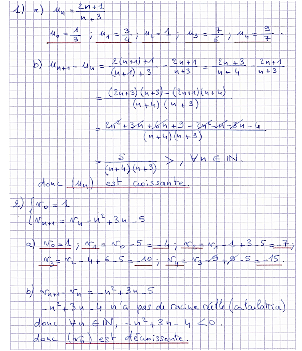 Corrigé exercice 5 sur les suites numériques