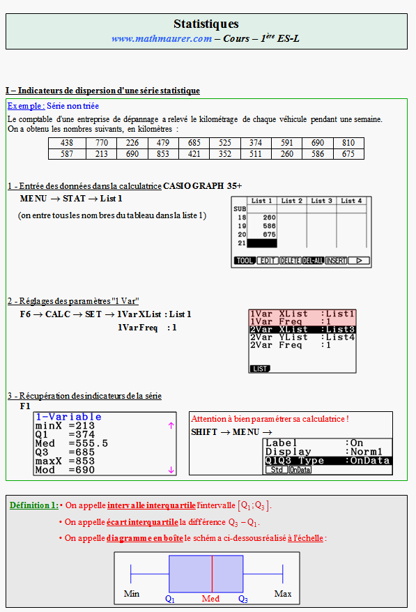 Cours sur les statistiques - première ES - page 1