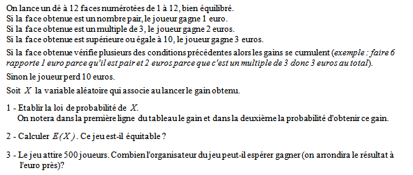 Exercice sur les variables aléatoires