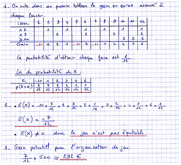 Corrigé exercice 5 sur les variables aléatoires