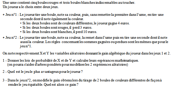 Exercice sur les variables aléatoires