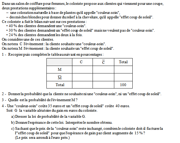 Exercice sur les variables aléatoires