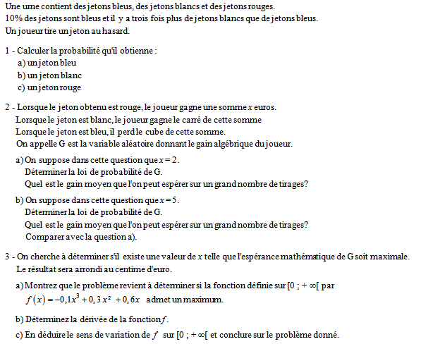 Exercice sur les variables aléatoires