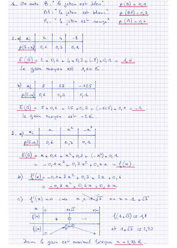 Corrigé exercice 9 sur les variables aléatoires