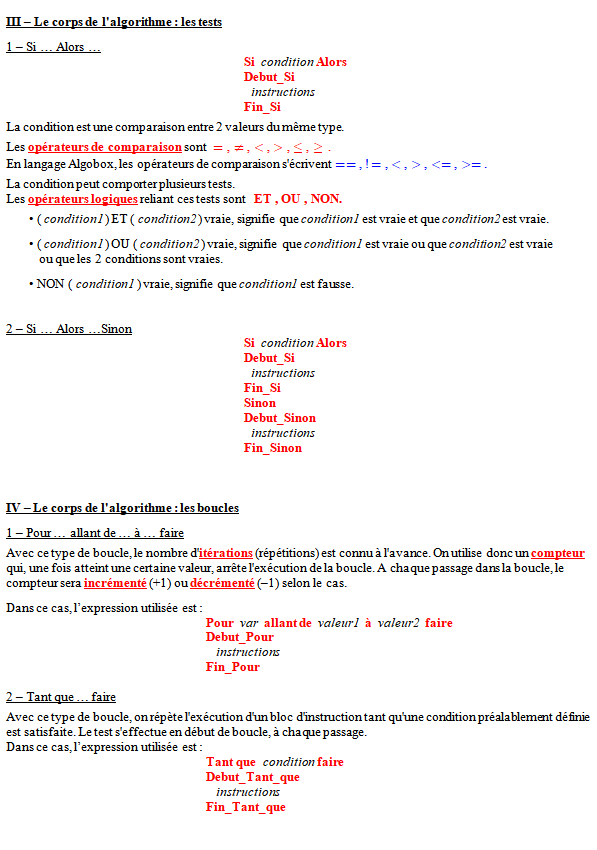 Cours d'algorithmique - première S - page 2