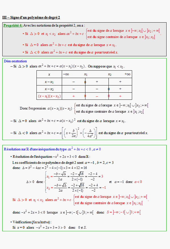 Cours sur le second degré - première S - page 3