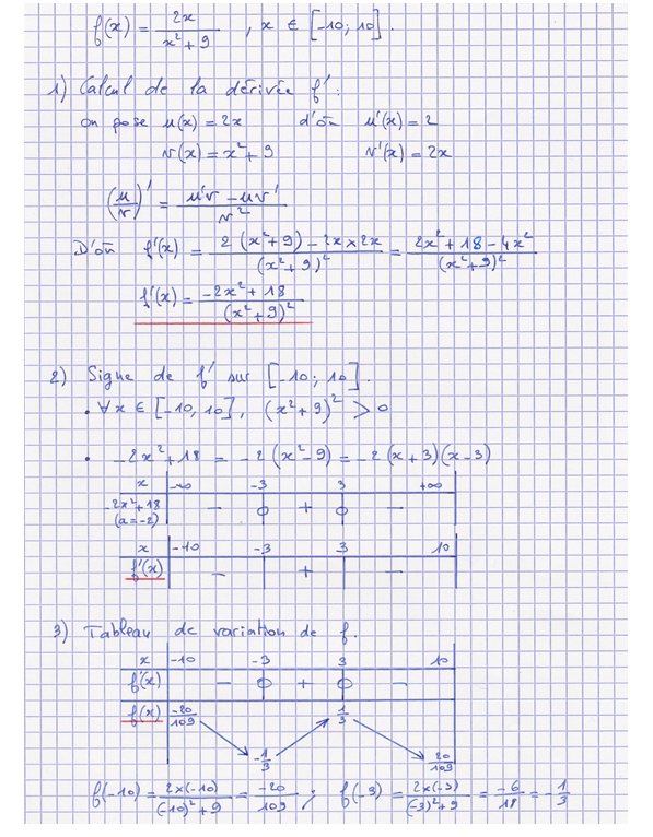 Corrigé exercice 9 sur la dérivation