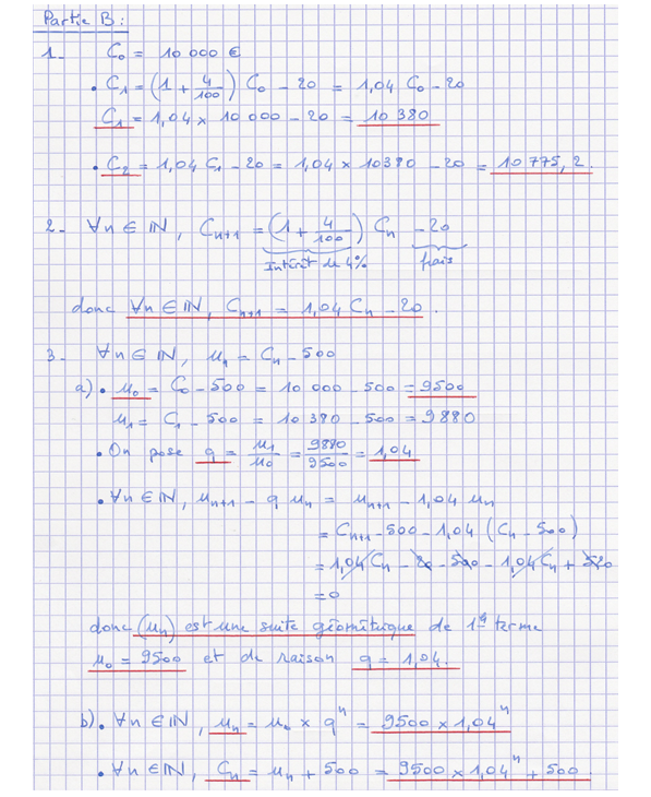 Corrigé exercice 2 sur les suites arithmétiques et géométriques