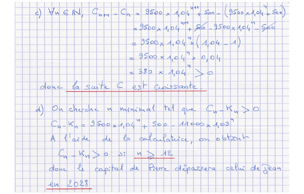 Corrigé exercice 2 sur les suites arithmétiques et géométriques