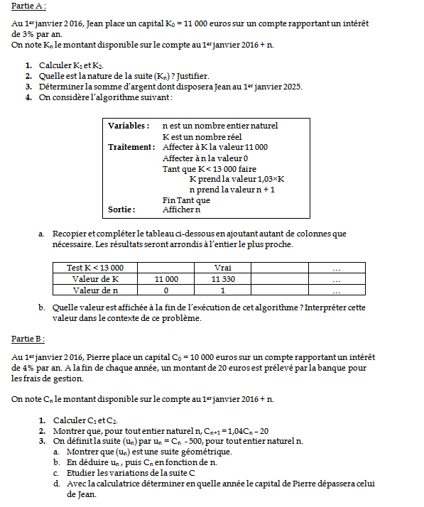 Exercice sur les suites arithmétiques et géométriques