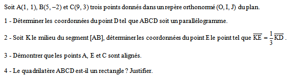 Exercice sur les vecteurs et les droites