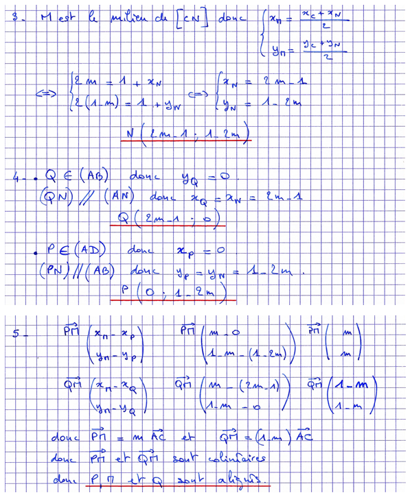 Corrigé exercice 5 sur les vecteurs et les droites