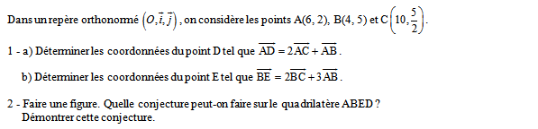 Exercice sur les vecteurs et les droites