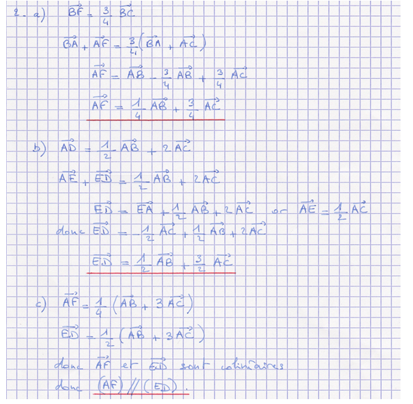Corrigé exercice 9 sur les vecteurs et les droites