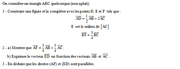 Exercice sur les vecteurs et les droites