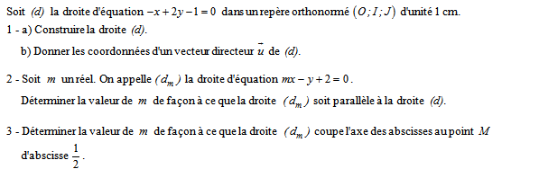 Exercice sur les vecteurs et les droites