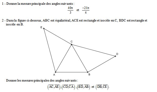 Exercices corrigés sur les angles et la trigonométrie en première S