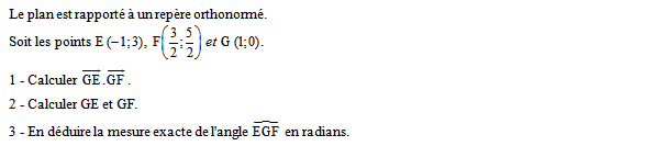 Exercice sur le produit scalaire