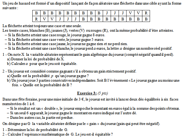 Exercice sur les variables aléatoires