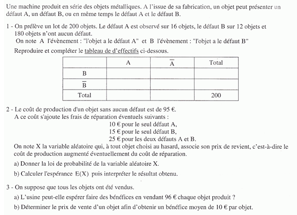 Exercice sur les variables aléatoires