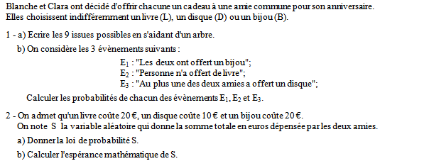 Exercice sur les variables aléatoires