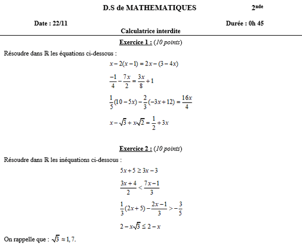 22/11 - Résolution des équations et des inéquations du premier degré