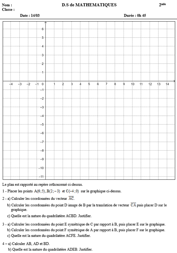 14/03 - Vecteurs, translation, symétrie centrale