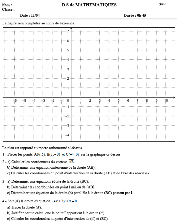 11/04 - Vecteurs, équations de droites