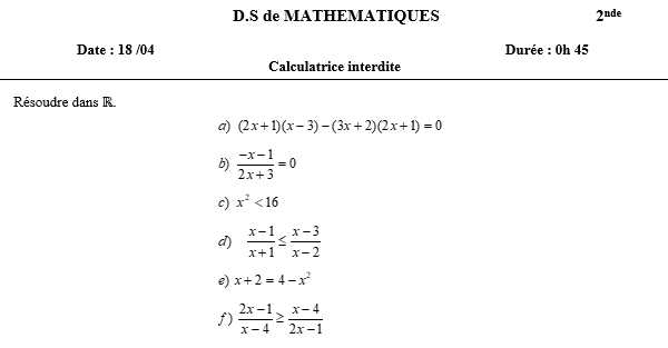 équations, inéquations du 2nd degré et quotient