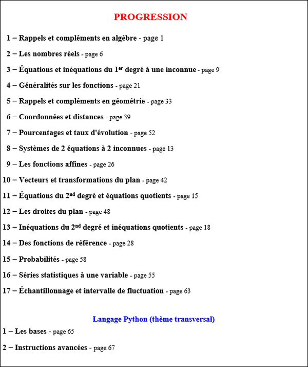 Progression cours seconde