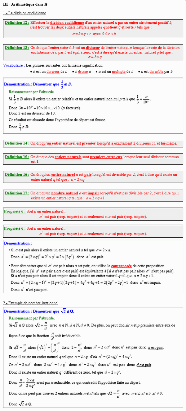 Maths seconde - Arithmétique dans N