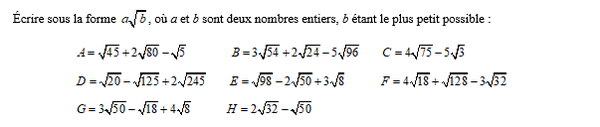 exercice sur les racines carrées