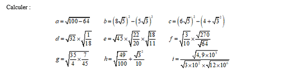 exercice sur les racines carrées