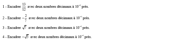 exercice sur encadrer un réels par des décimaux 