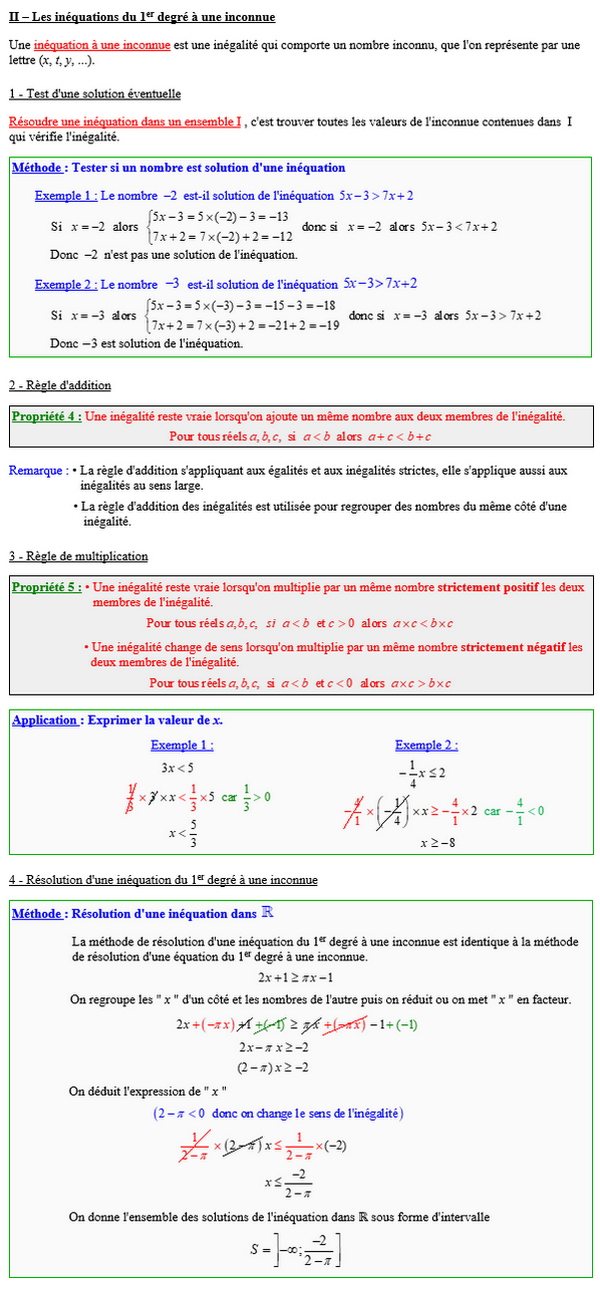 Maths seconde - résolution des inéquations du premier degré à une inconnue