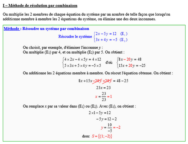 Maths seconde - Résolution d'un système par combinaisons