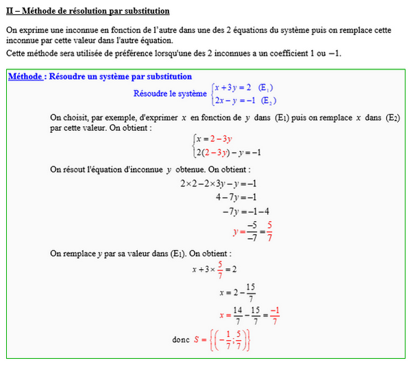 Maths seconde - Résolution d'un système par substitution