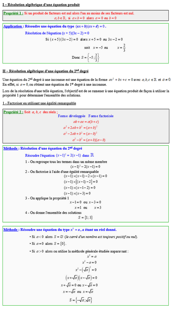 Maths seconde - Equations du second degré à une inconnue