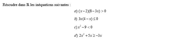 exercice sur Résolution d'une inéquation