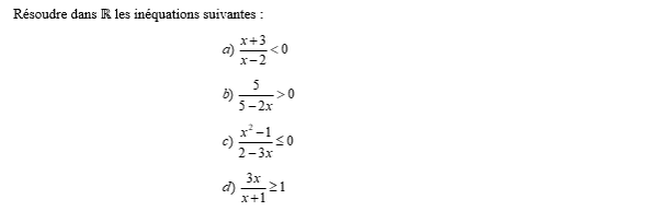 exercice sur Résolution d'une inéquation