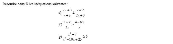 exercice sur Résolution d'une inéquation