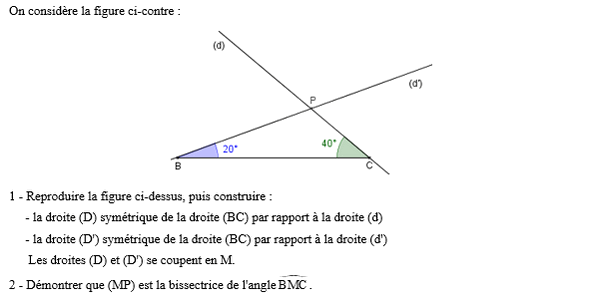 exercice sur Symétrie et angles