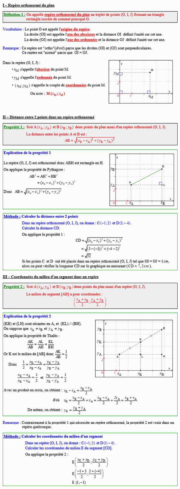 Maths seconde - Distance et milieu