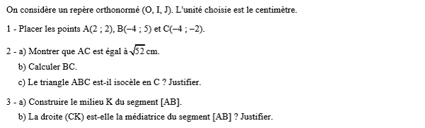 exercice sur Calculs de distances